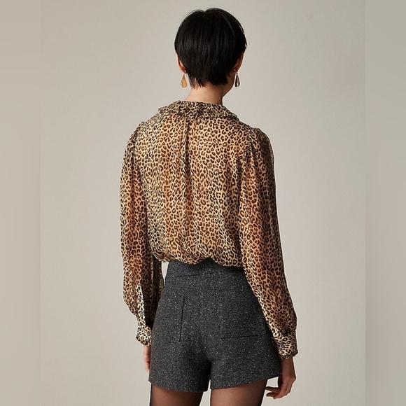 J.Crew Ruffle Button-Up Shirt in Leopard-Print Crinkle Chiffon – Size 10 – NWT - Picture 2 of 9